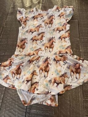Bamboo 6/12 Baby Girl Horse Print Bodysuit Twirl Dress